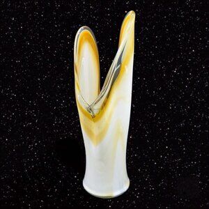 Hand Blown Swung Style Art‎ Glass Vase Hand Made Amber Yellow Tall 14"T 4"W VTG